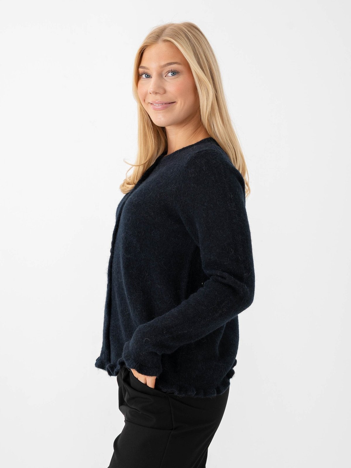 Selected Femme Lulu Frill Long Sleeve Knit Cardigan Dark Sapphire MELANGE