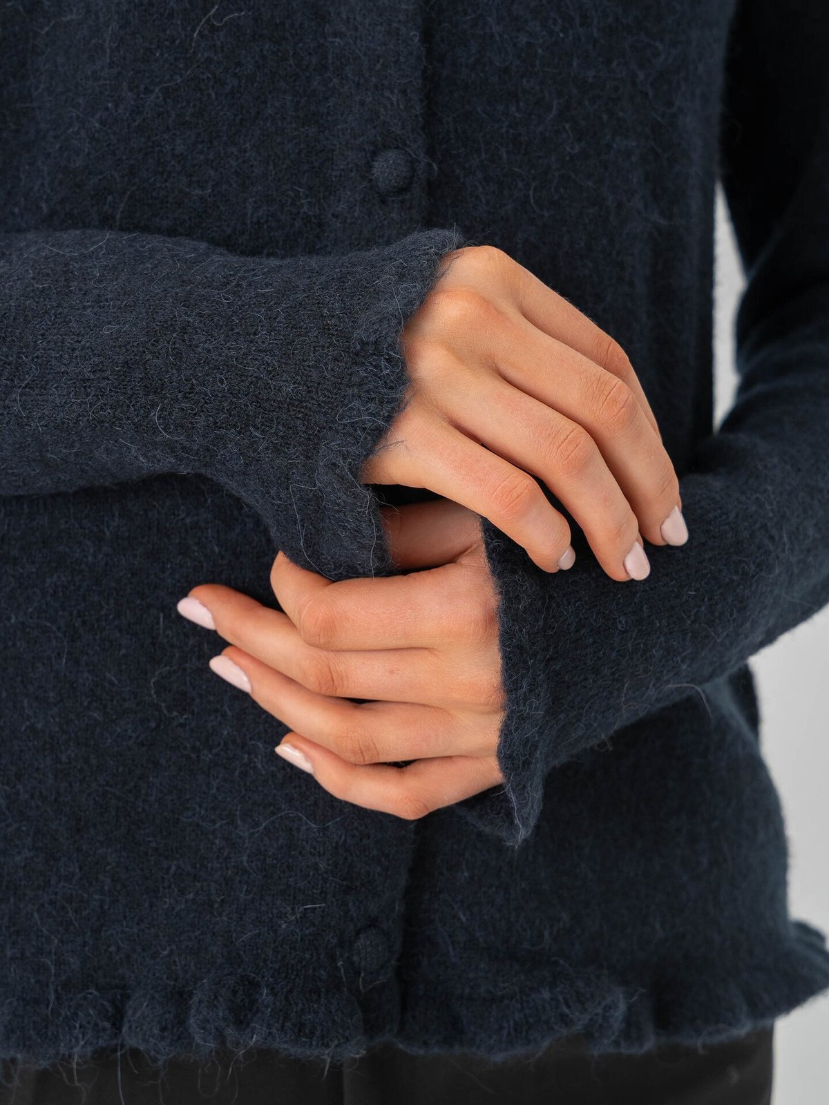 Selected Femme Lulu Frill Long Sleeve Knit Cardigan Dark Sapphire MELANGE