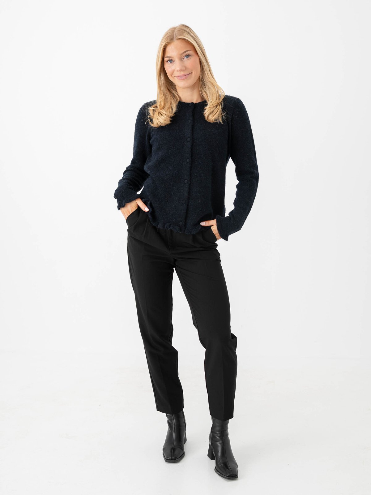 Selected Femme Lulu Frill Long Sleeve Knit Cardigan Dark Sapphire MELANGE