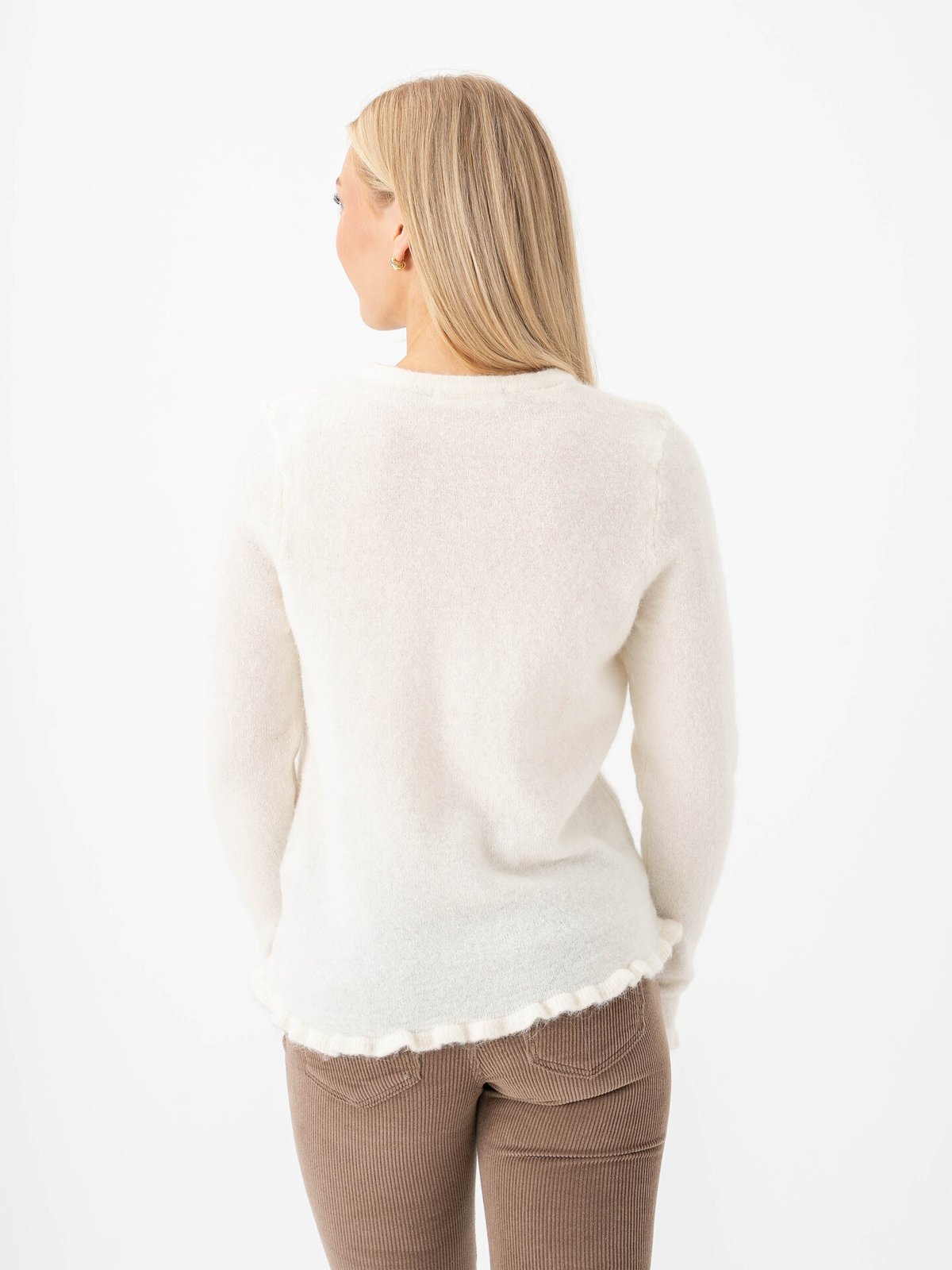 Selected Femme Lulu Frill Long Sleeve Knit Cardigan Snow White MELANGE