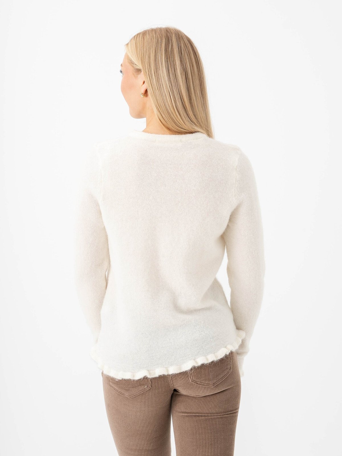 Selected Femme Lulu Frill Long Sleeve Knit Cardigan Snow White MELANGE