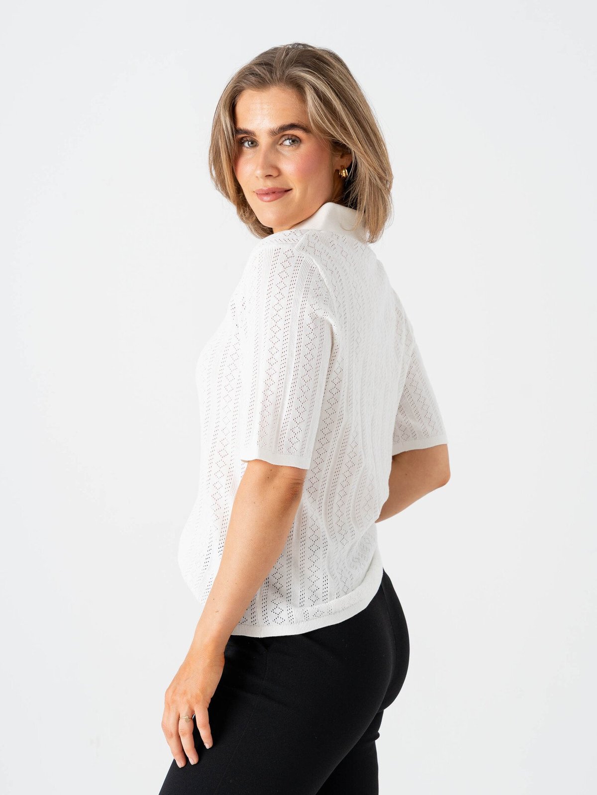 Selected Femme Toledo Structure 2/4 Knit Polo Neck Snow White