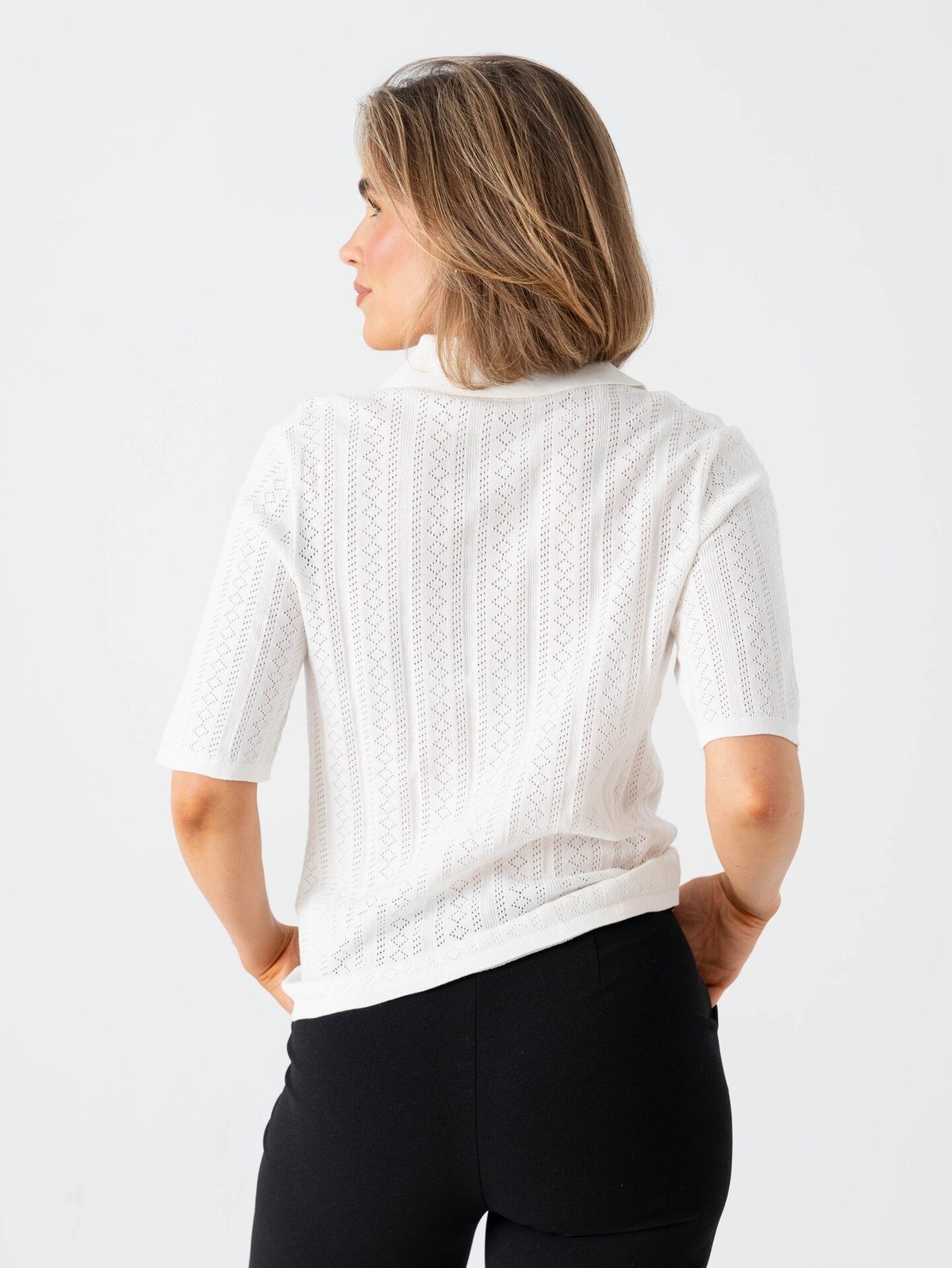 Selected Femme Toledo Structure 2/4 Knit Polo Neck Snow White