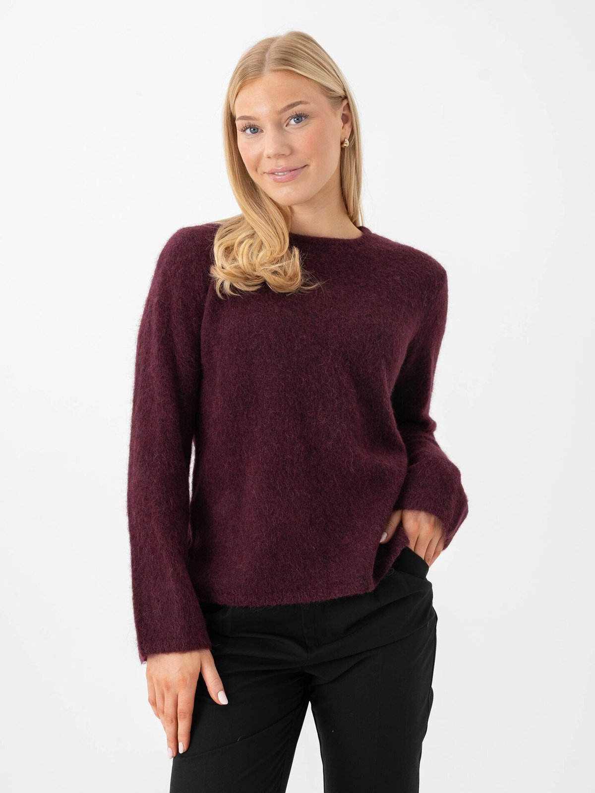 Selected Femme Lulu Brushed Long Sleeve Knit O-Neck Fig