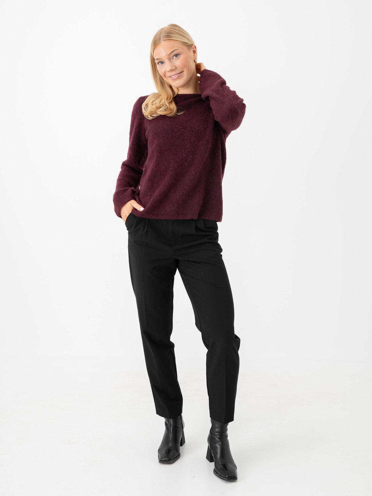 Selected Femme Lulu Brushed Long Sleeve Knit O-Neck Fig