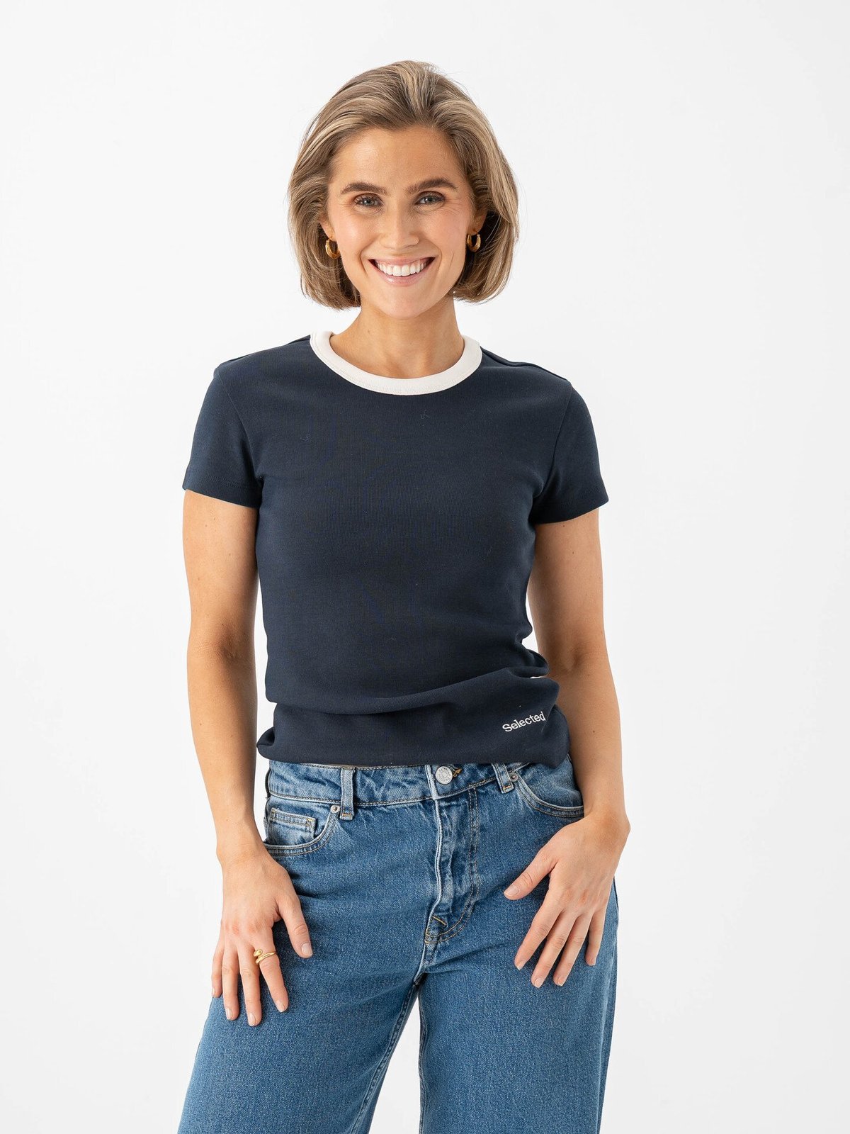 Selected Femme Milly Short Sleeve Tee Dark Sapphire