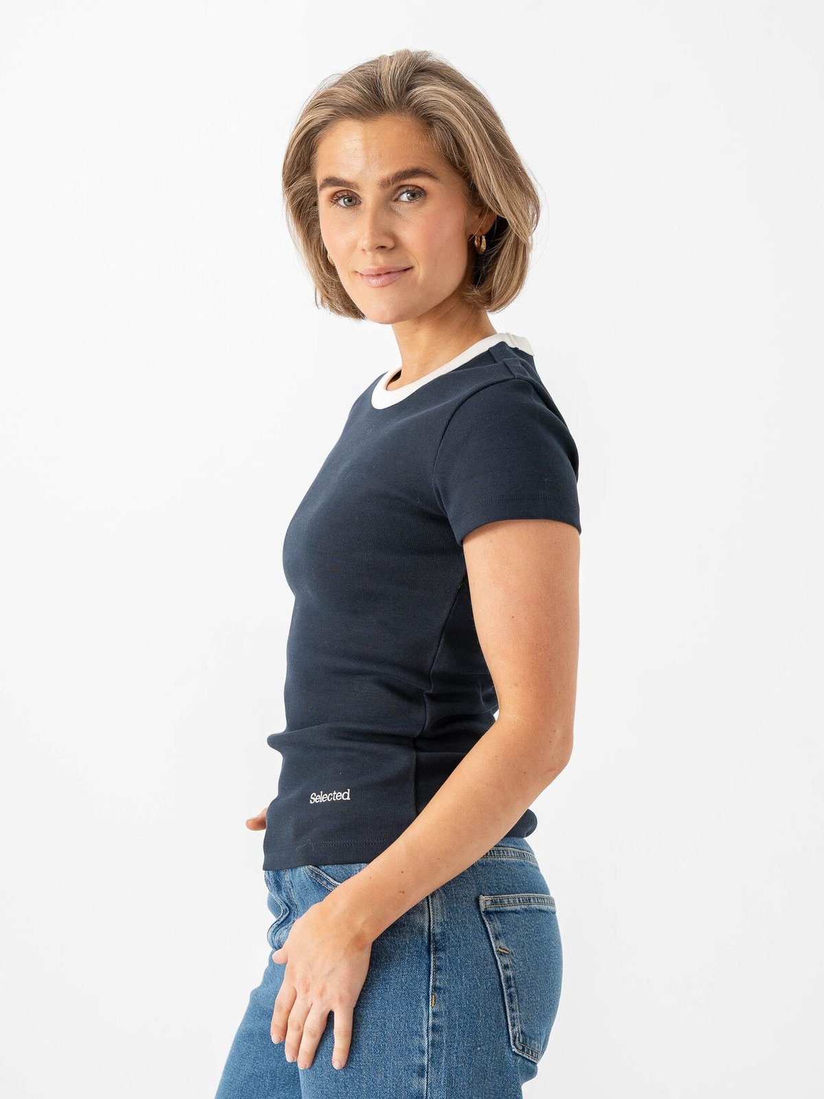 Selected Femme Milly Short Sleeve Tee Dark Sapphire