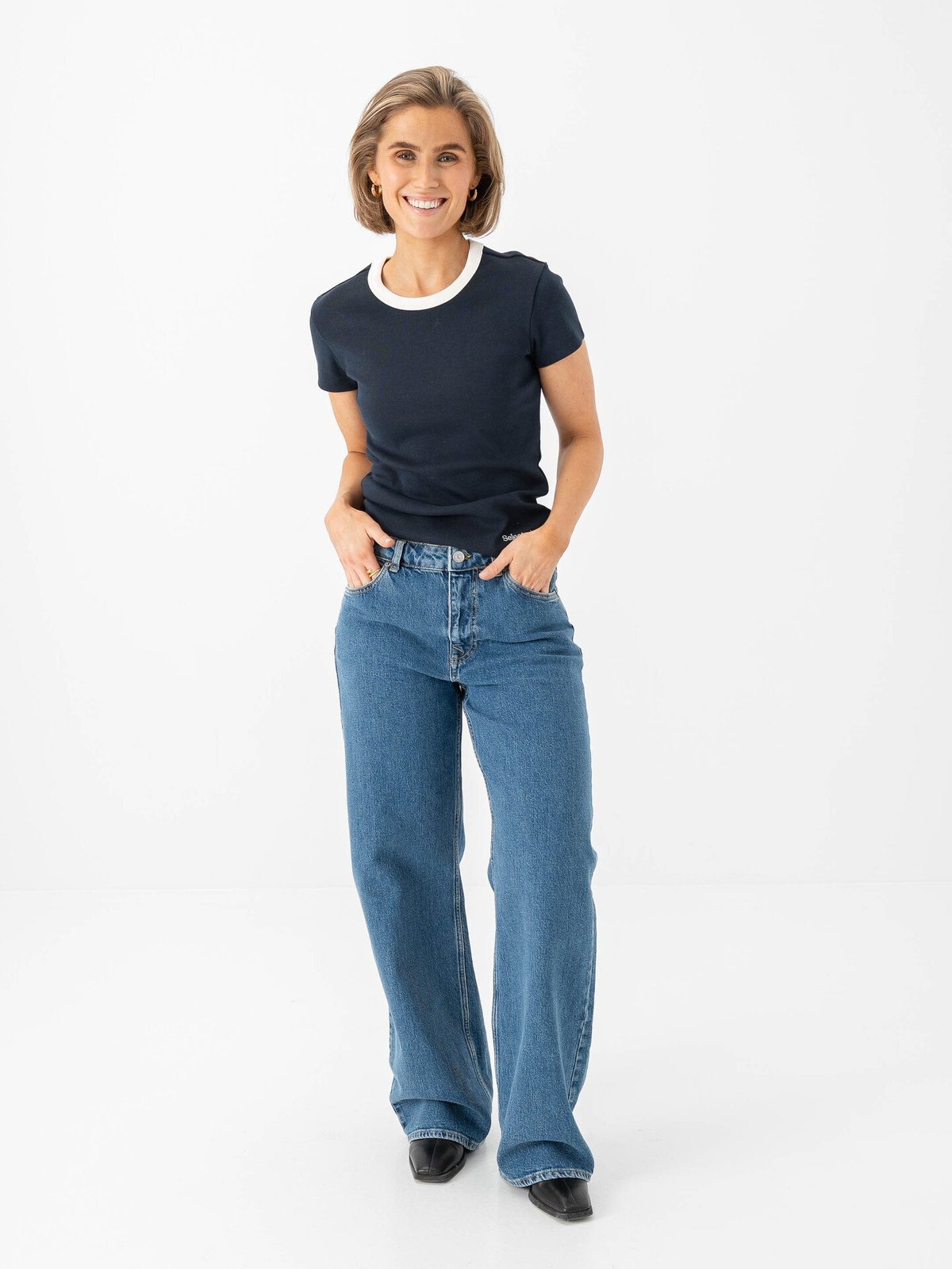 Selected Femme Milly Short Sleeve Tee Dark Sapphire