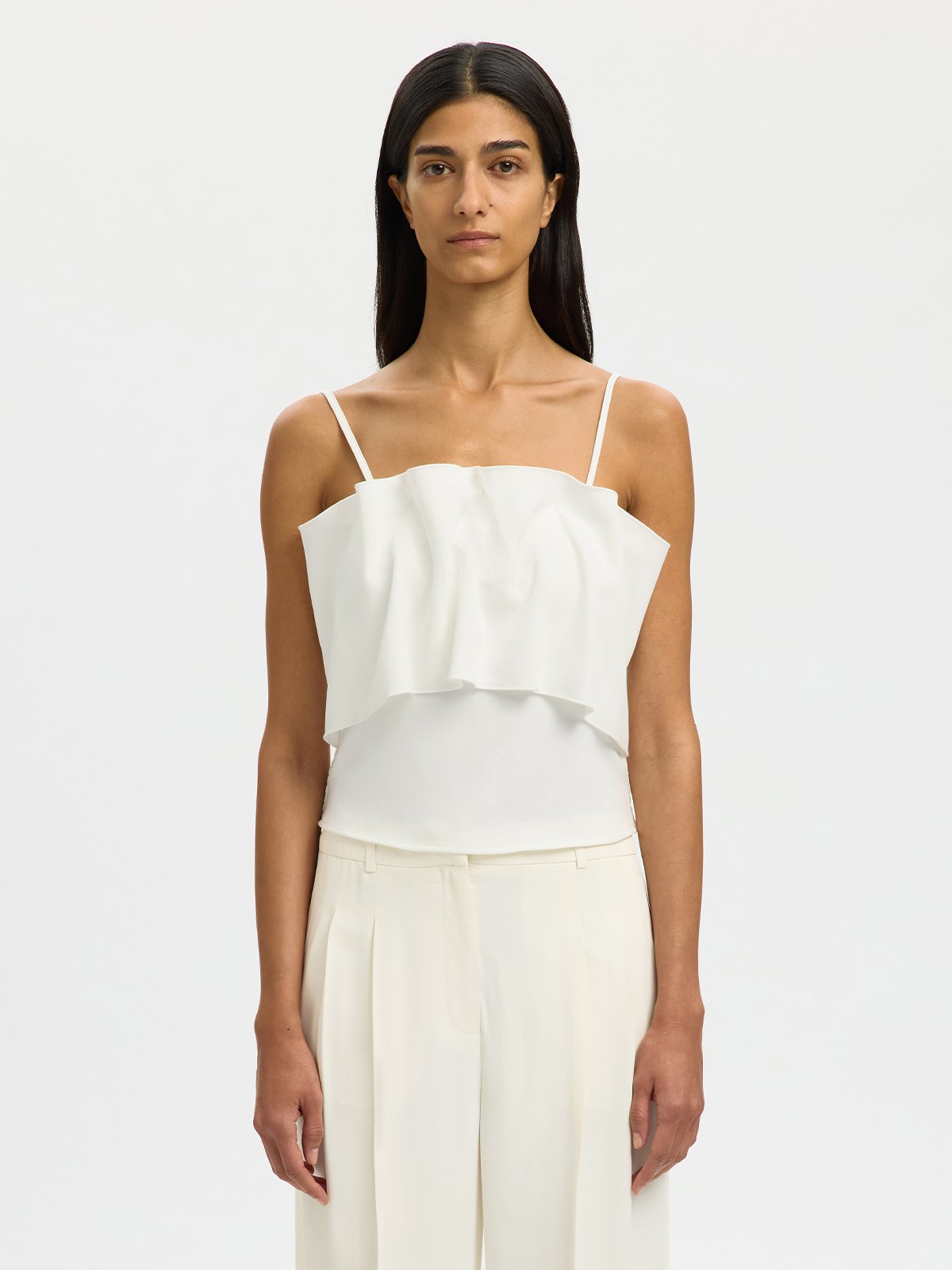 Selected Femme Vinelle Pleated Bandeau Top Snow White