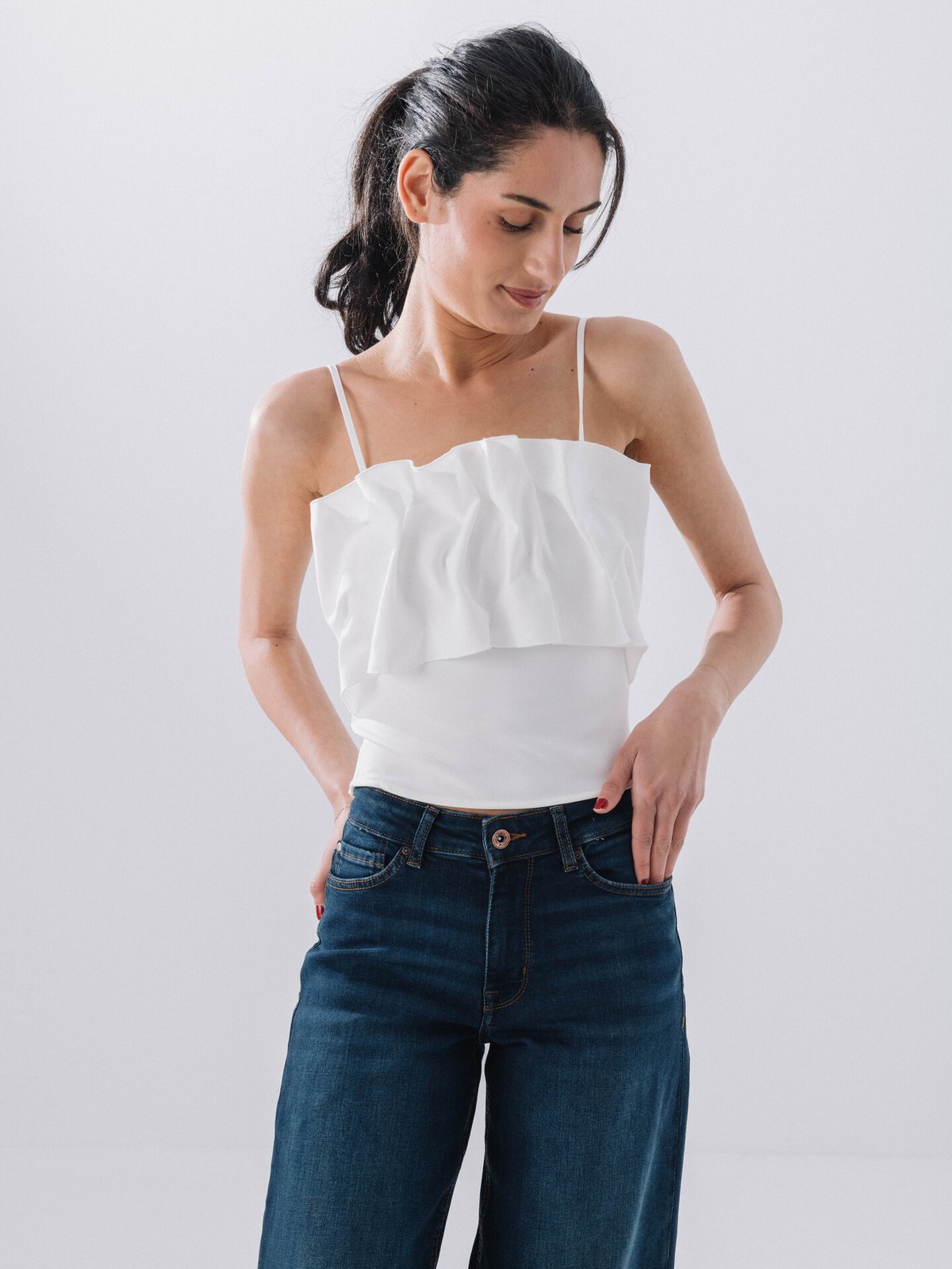 Selected Femme Vinelle Pleated Bandeau Top Snow White
