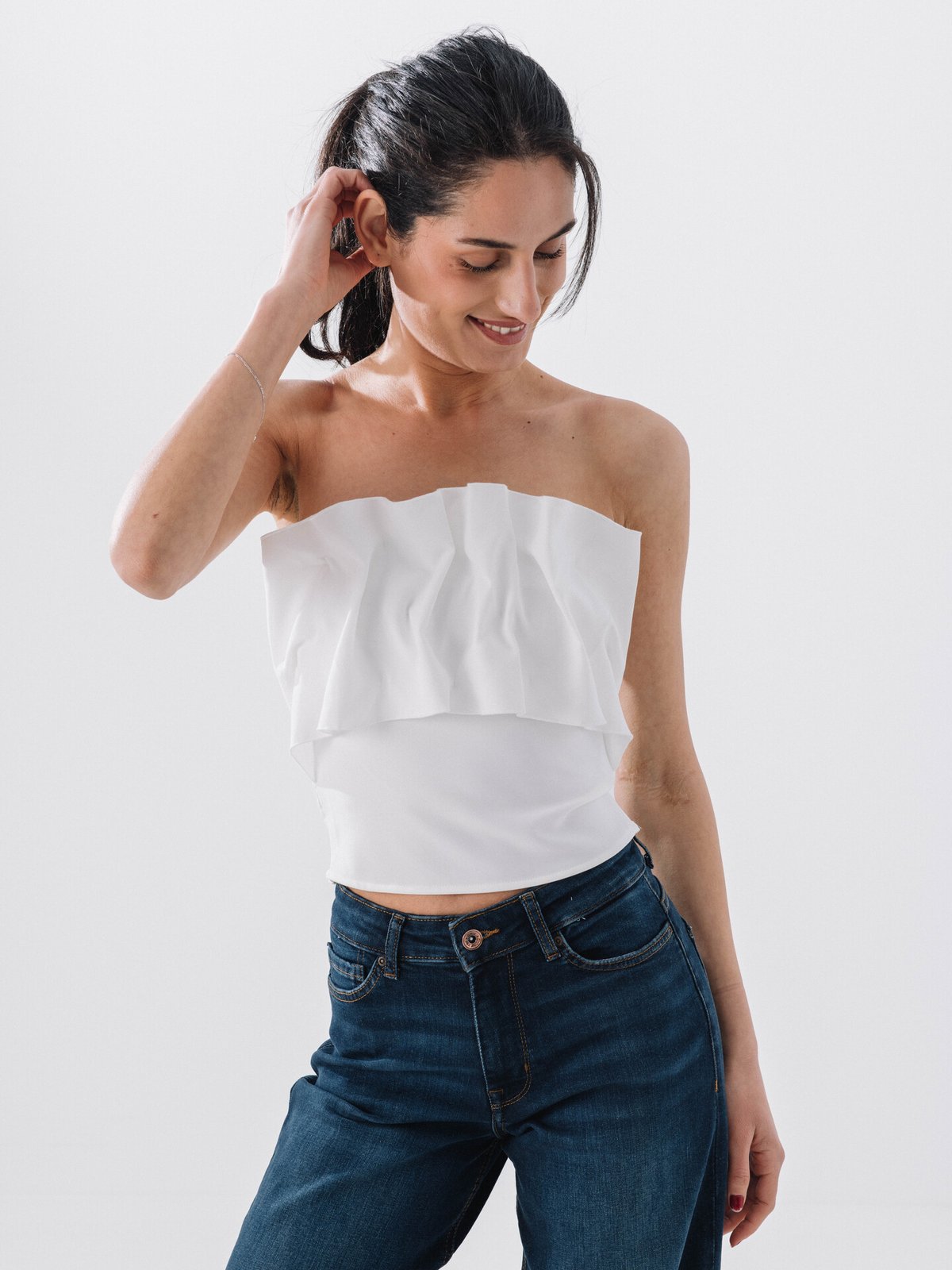 Selected Femme Vinelle Pleated Bandeau Top Snow White