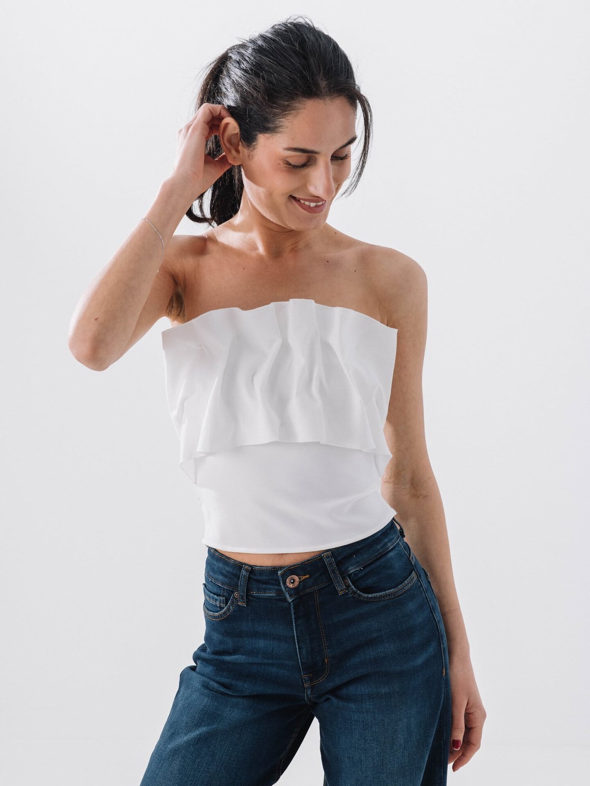 Selected Femme Vinelle Pleated Bandeau Top Snow White