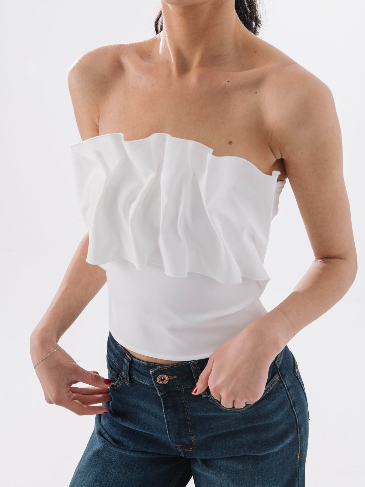 Selected Femme Vinelle Pleated Bandeau Top Snow White