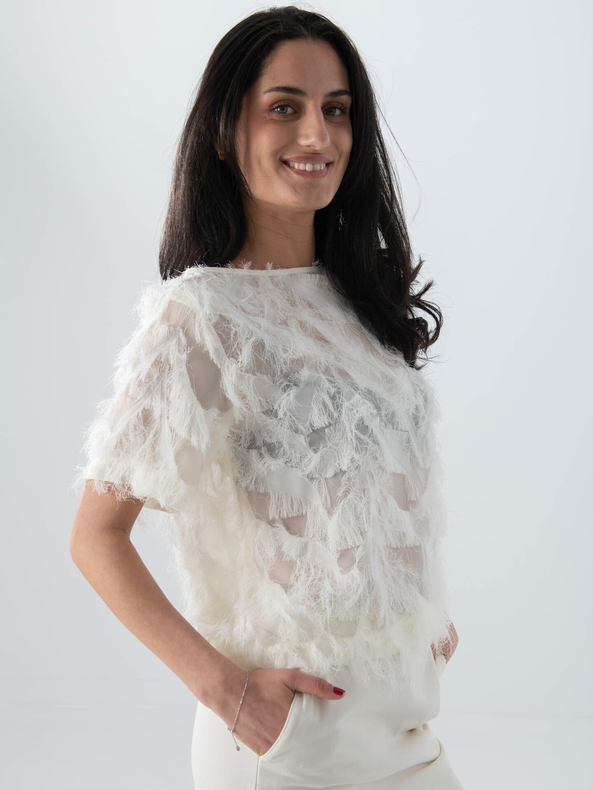 Selected Femme Myline Short Sleeve Boat Neck Top Egret