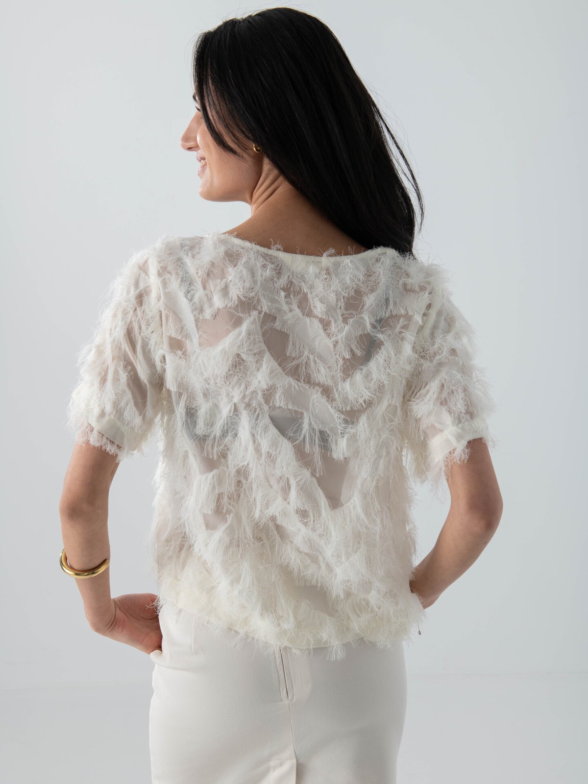 Selected Femme Myline Short Sleeve Boat Neck Top Egret