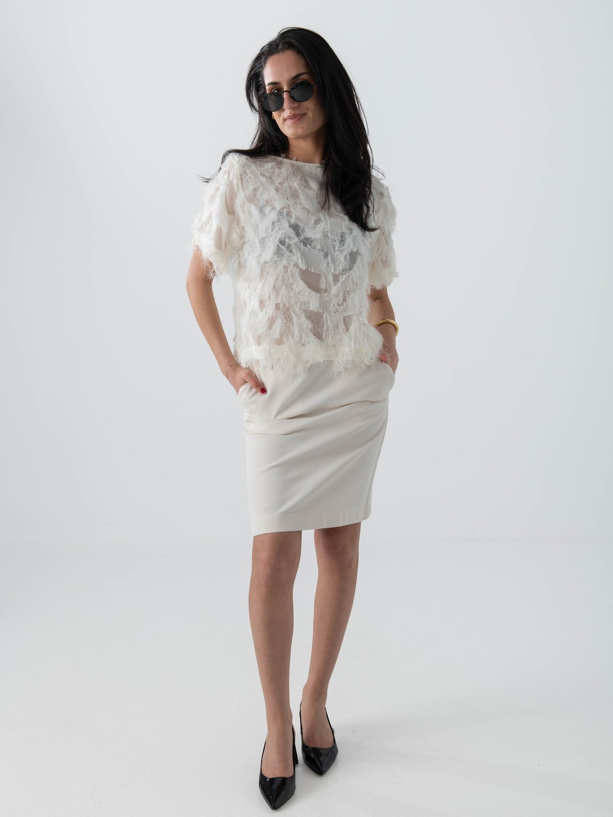 Selected Femme Myline Short Sleeve Boat Neck Top Egret
