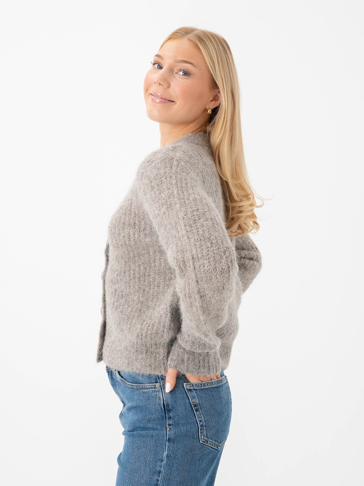 Selected Femme Gabriella Long Sleeve O-Neck Button Cardigan Steel Gray