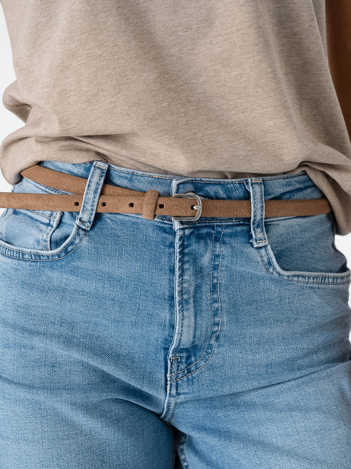 Selected Femme Fiona Slim Suede Belt Tan