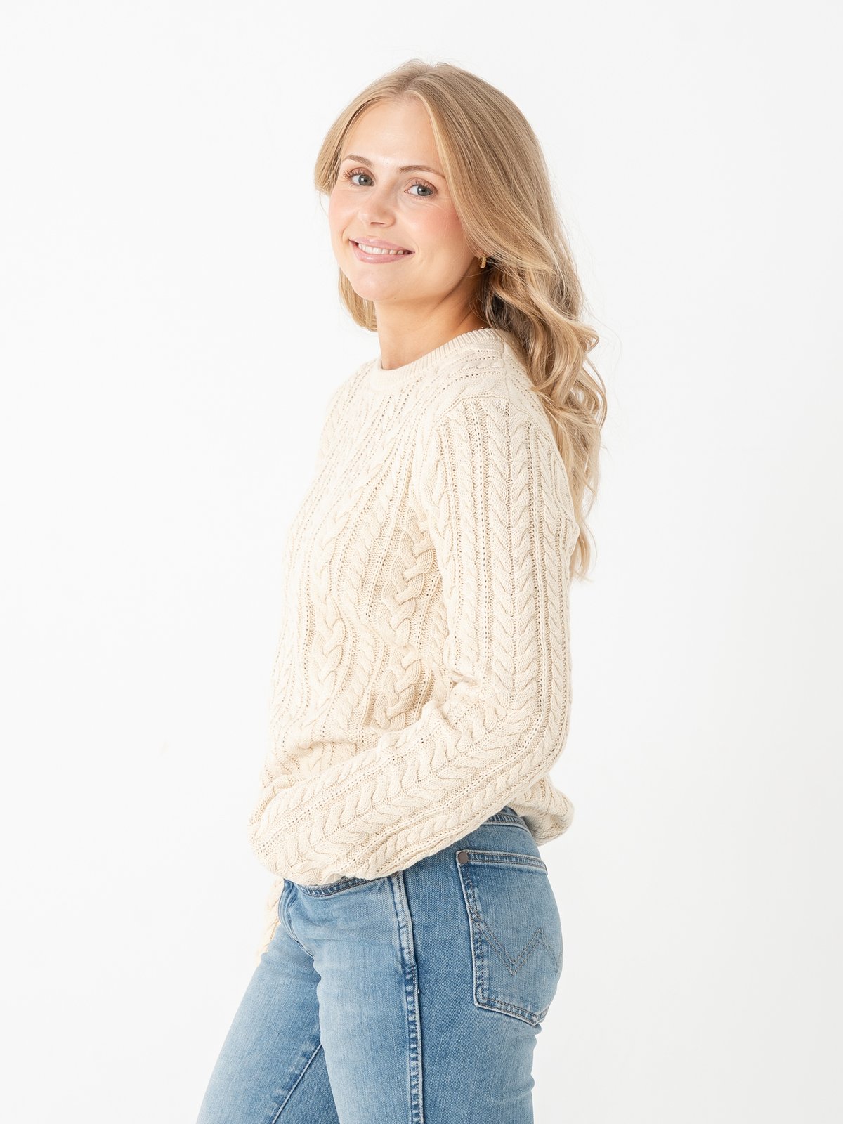 Selected Femme Braun Long Sleeve Knit Cable Short P-Neck Birch