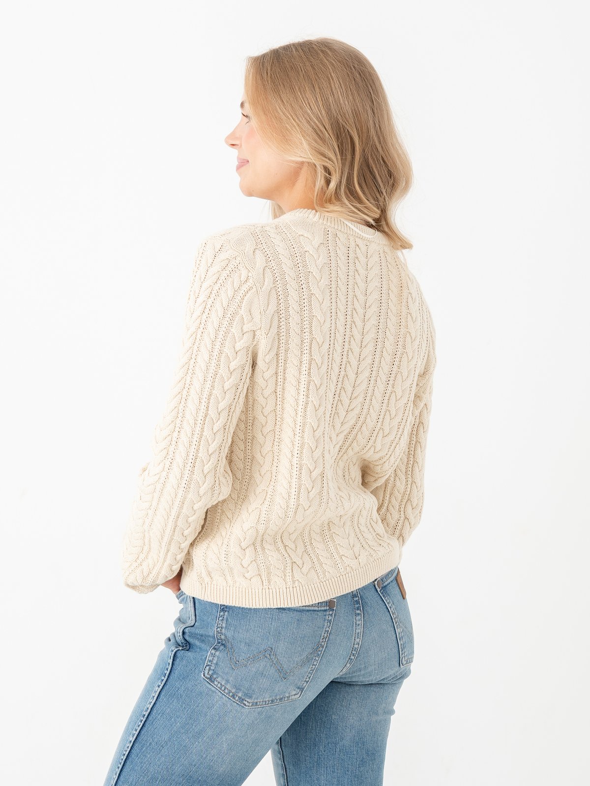 Selected Femme Braun Long Sleeve Knit Cable Short P-Neck Birch