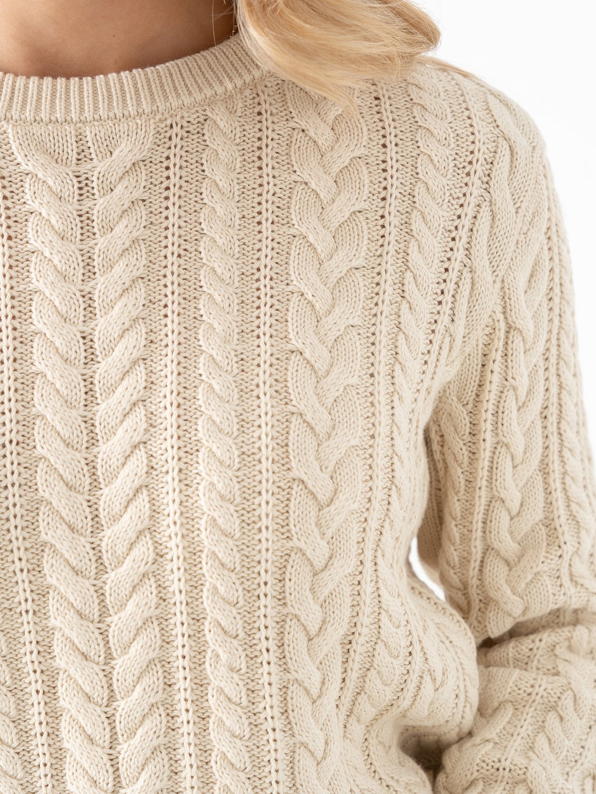Selected Femme Braun Long Sleeve Knit Cable Short P-Neck Birch