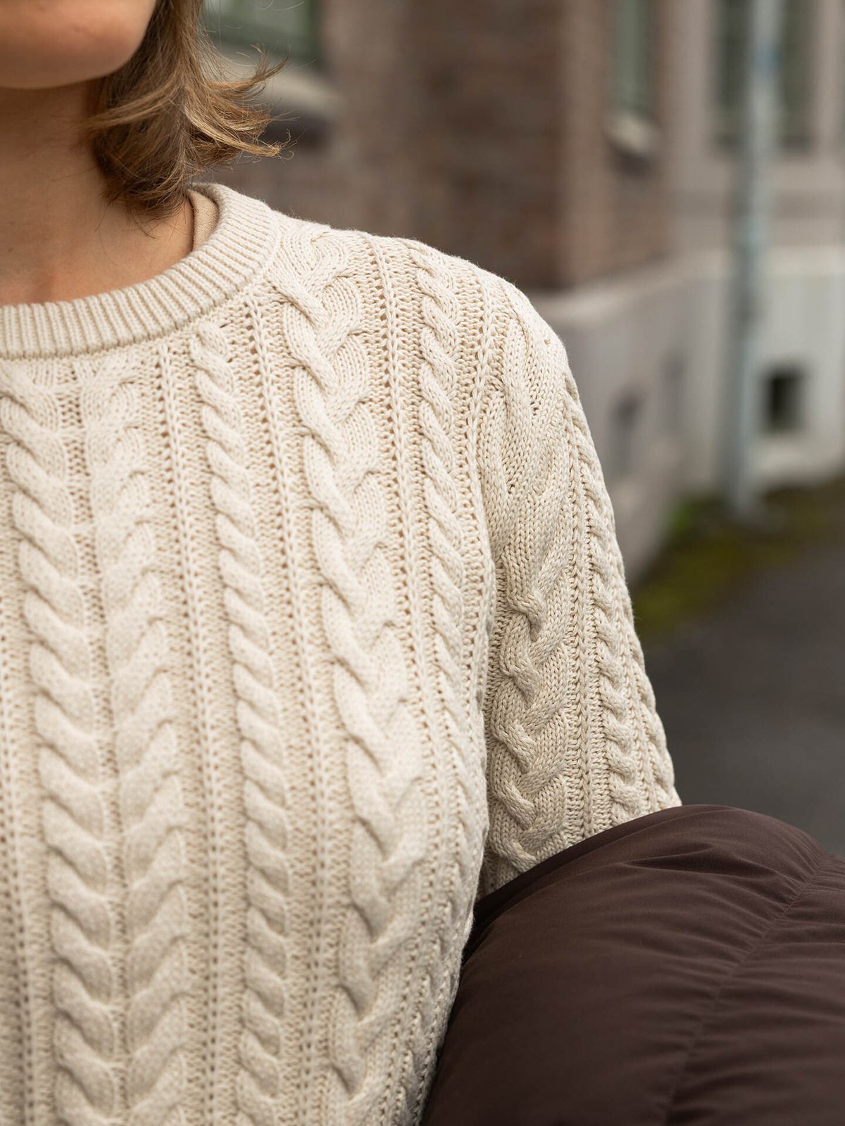 Selected Femme Braun Long Sleeve Knit Cable Short P-Neck Birch