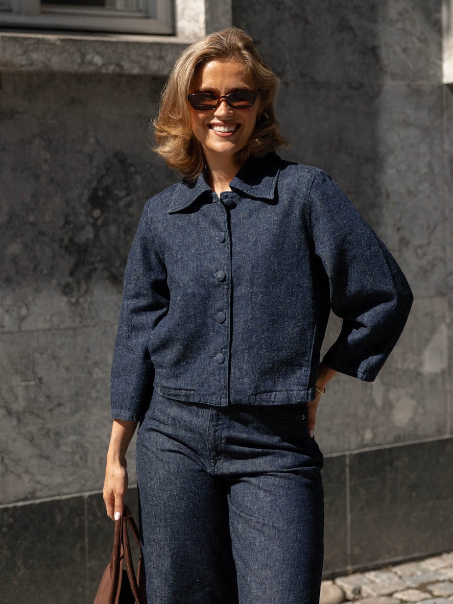 Selected Femme Relaxed Hanny 3/4 Denim Jacket Dark Blue Denim