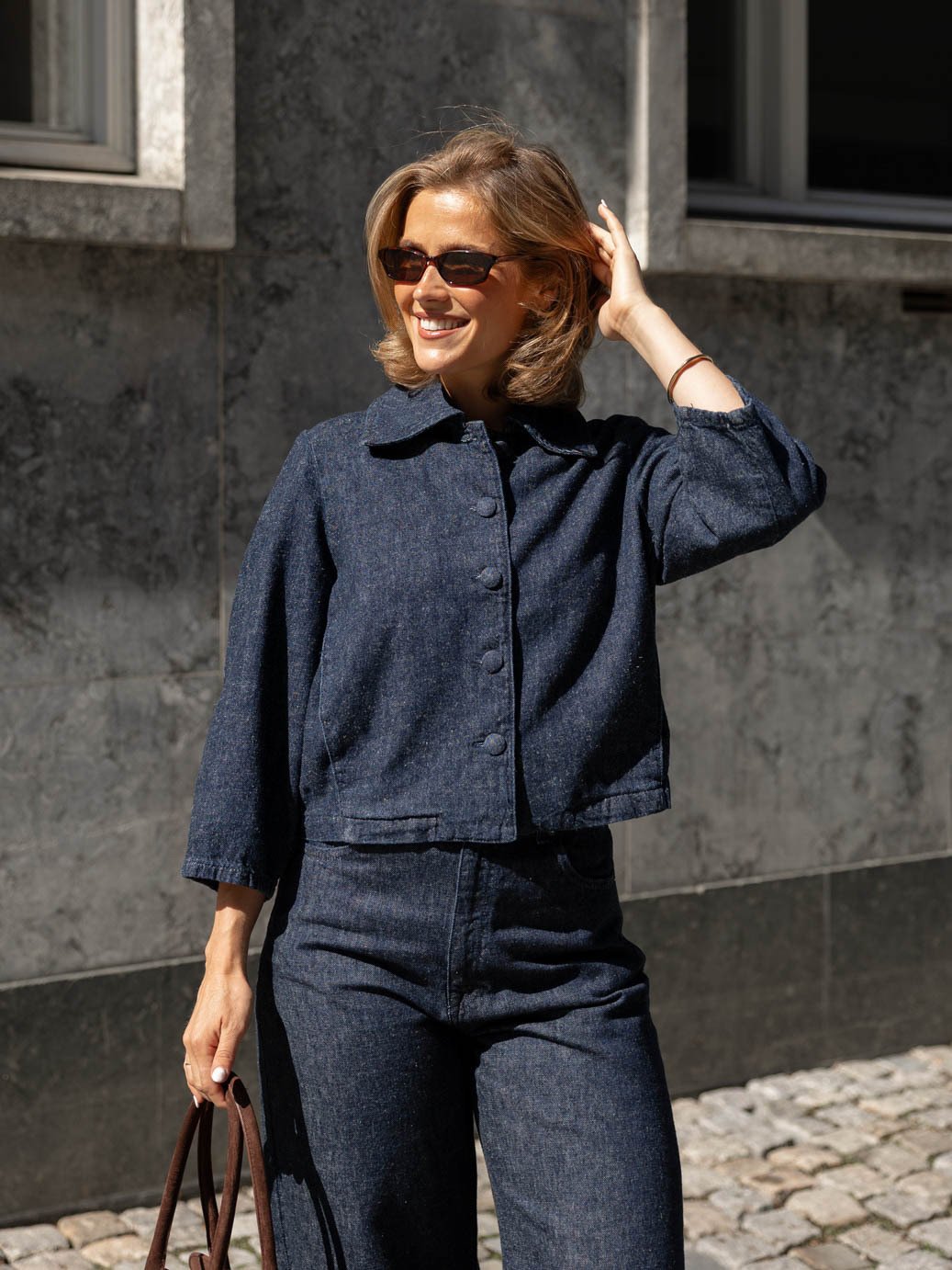 Selected Femme Relaxed Hanny 3/4 Denim Jacket Dark Blue Denim