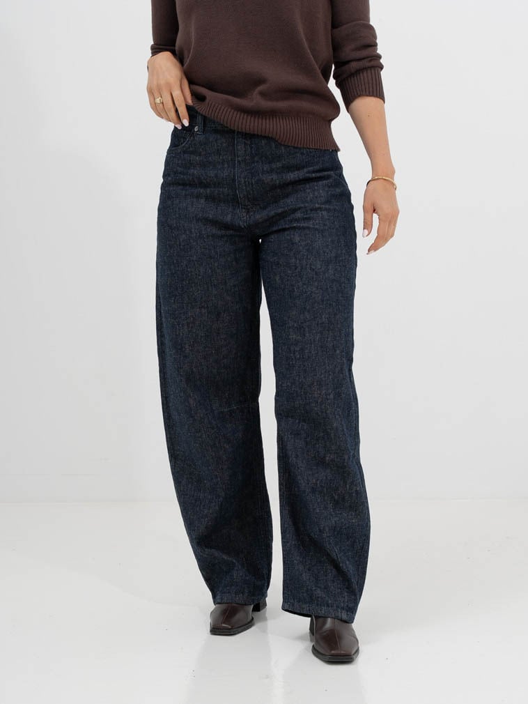 Selected Femme Loose Barrel Hanny Mid Waist Jeans Dark Blue Denim