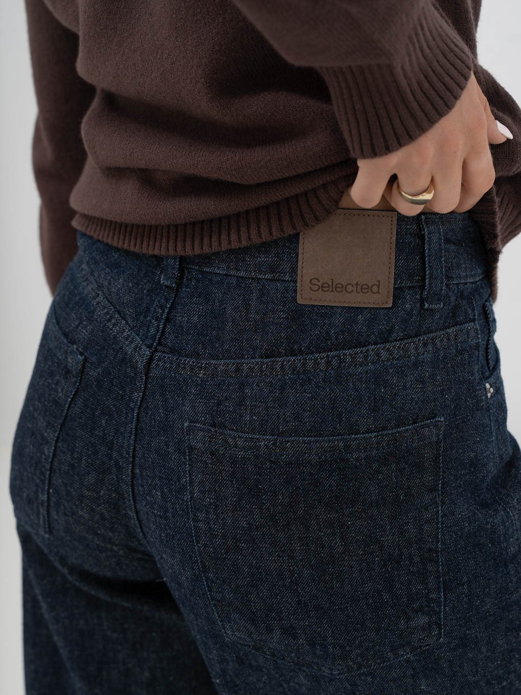 Selected Femme Loose Barrel Hanny Mid Waist Jeans Dark Blue Denim