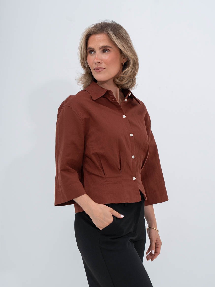 Selected Femme Cleo Regular 3/4 Cropped Shirt Cherry Mahogany