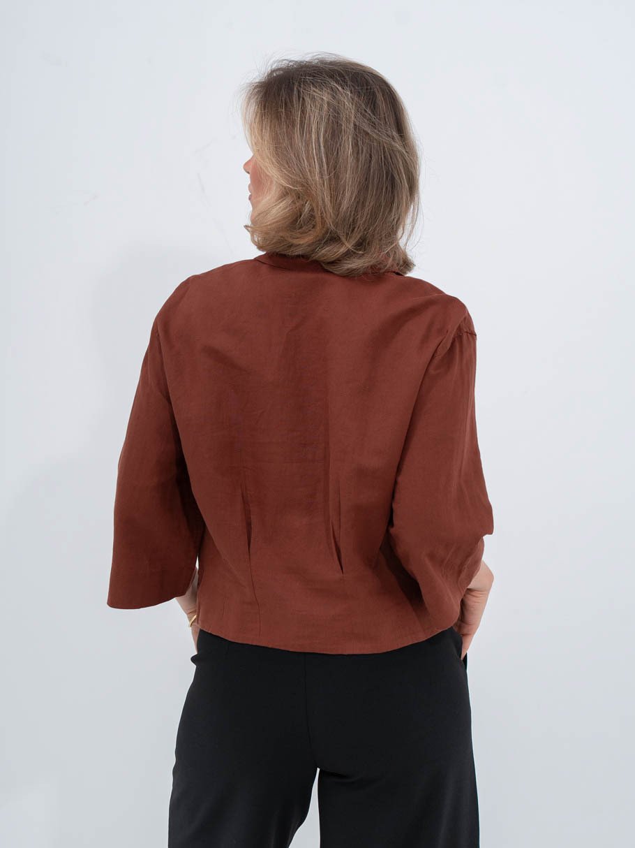 Selected Femme Cleo Regular 3/4 Cropped Shirt Cherry Mahogany