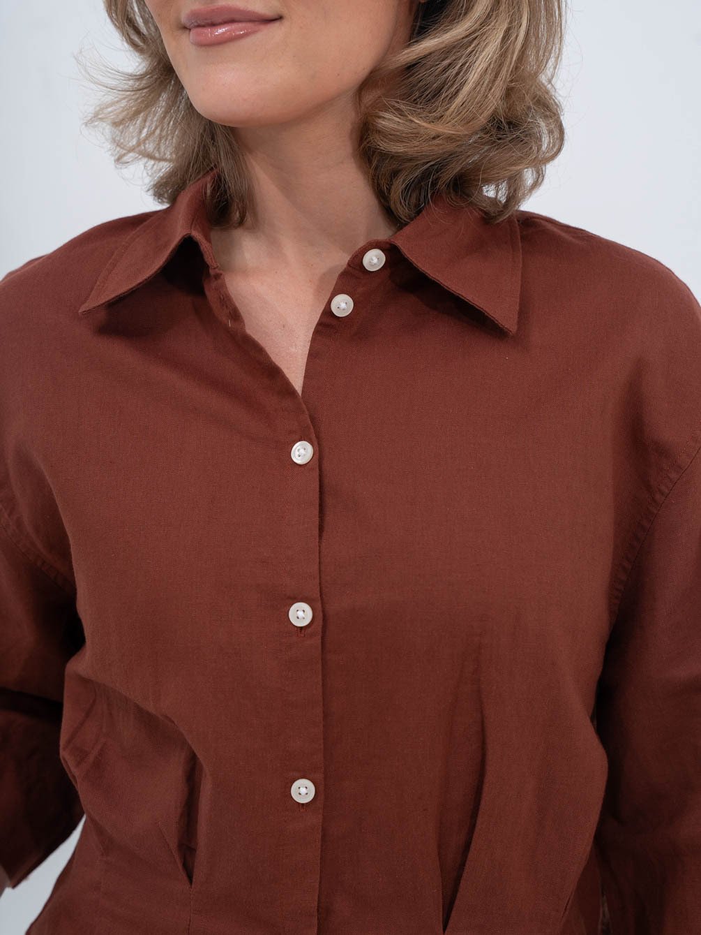 Selected Femme Cleo Regular 3/4 Cropped Shirt Cherry Mahogany