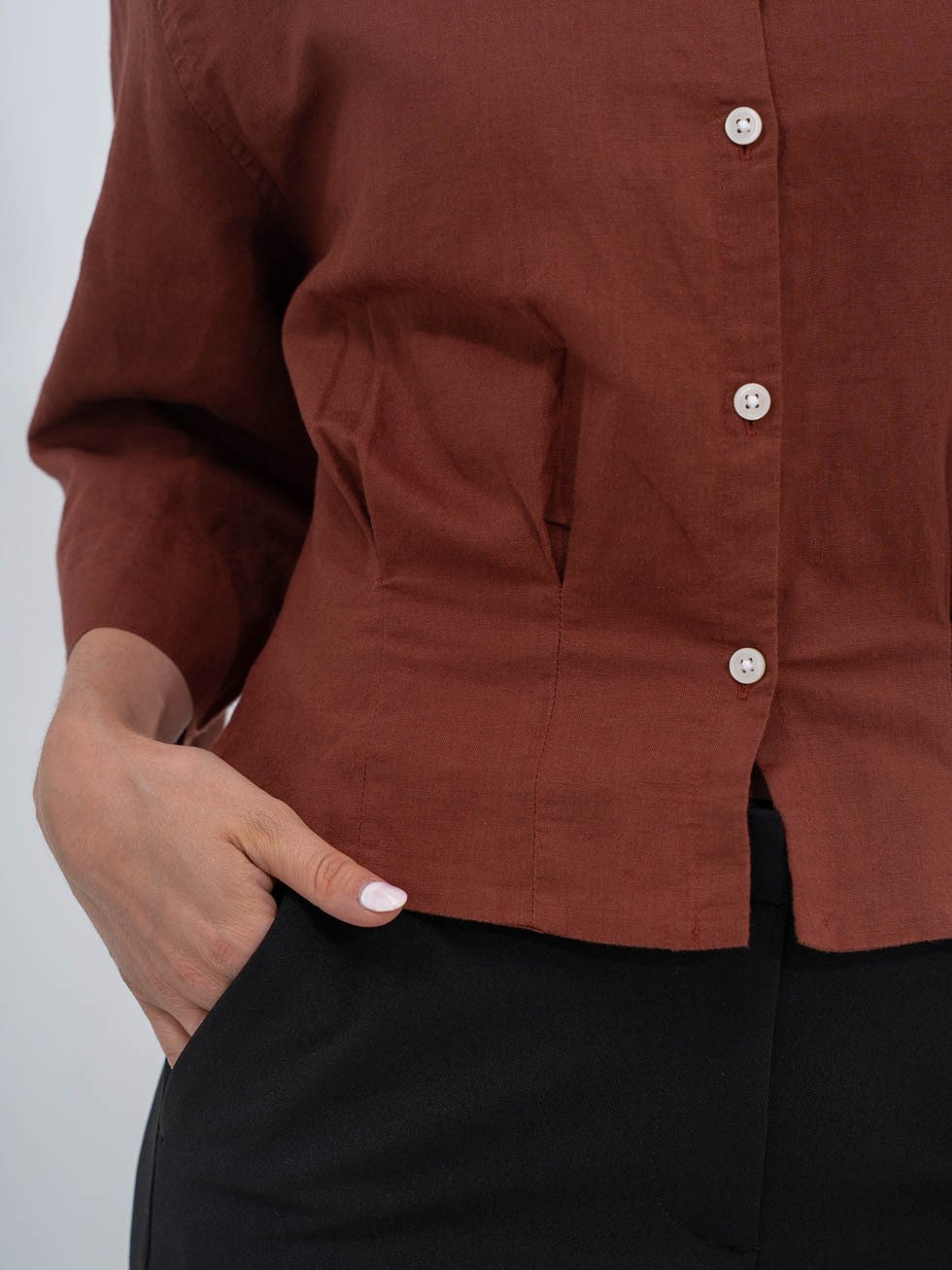 Selected Femme Cleo Regular 3/4 Cropped Shirt Cherry Mahogany