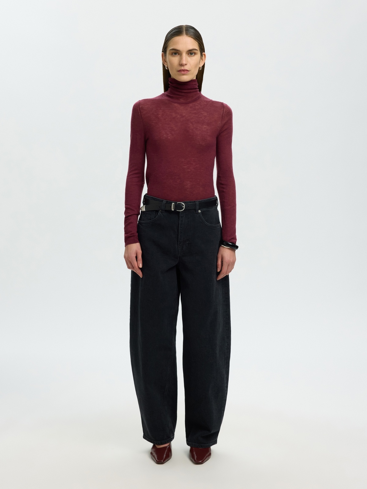 Selected Femme Vendy Wool Long Sleeve Knit Roll Neck Tawny Port