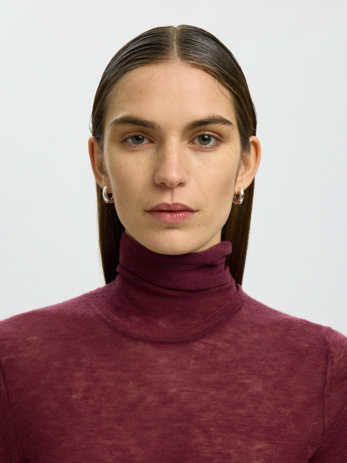 Selected Femme Vendy Wool Long Sleeve Knit Roll Neck Tawny Port