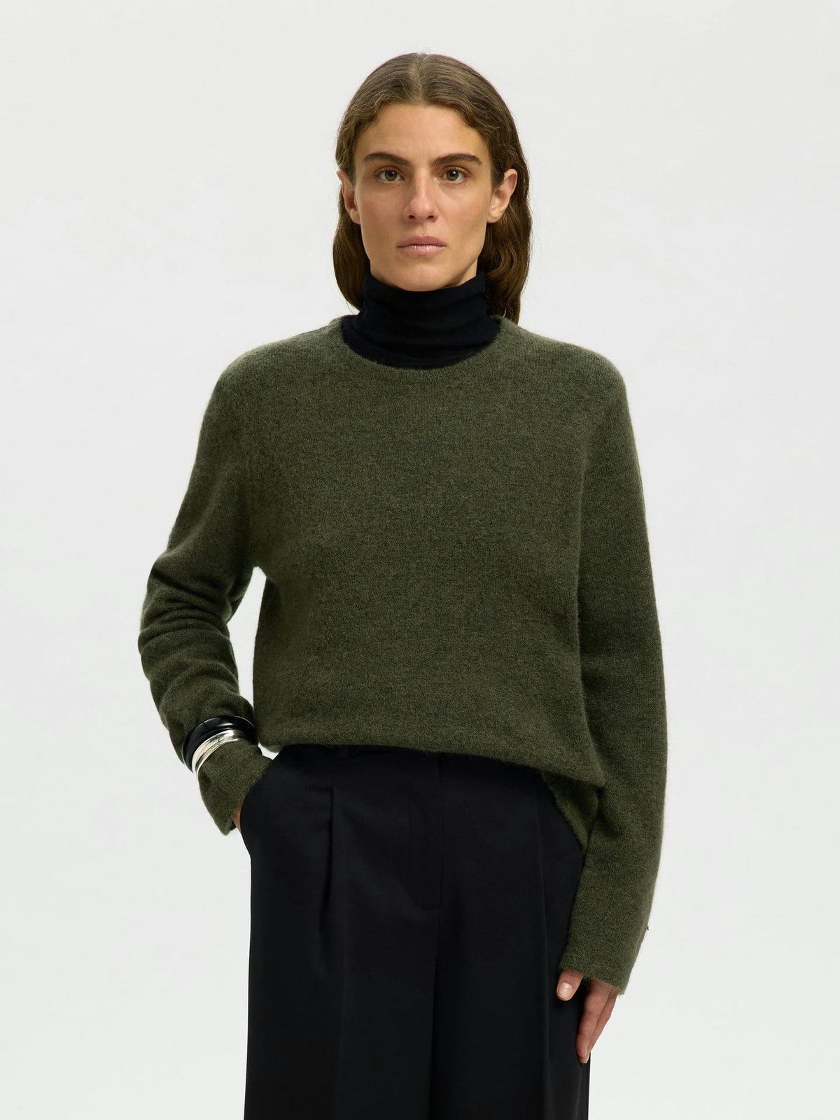 Selected Femme Lulu New Long Sleeve Knit O-Neck Kalamata