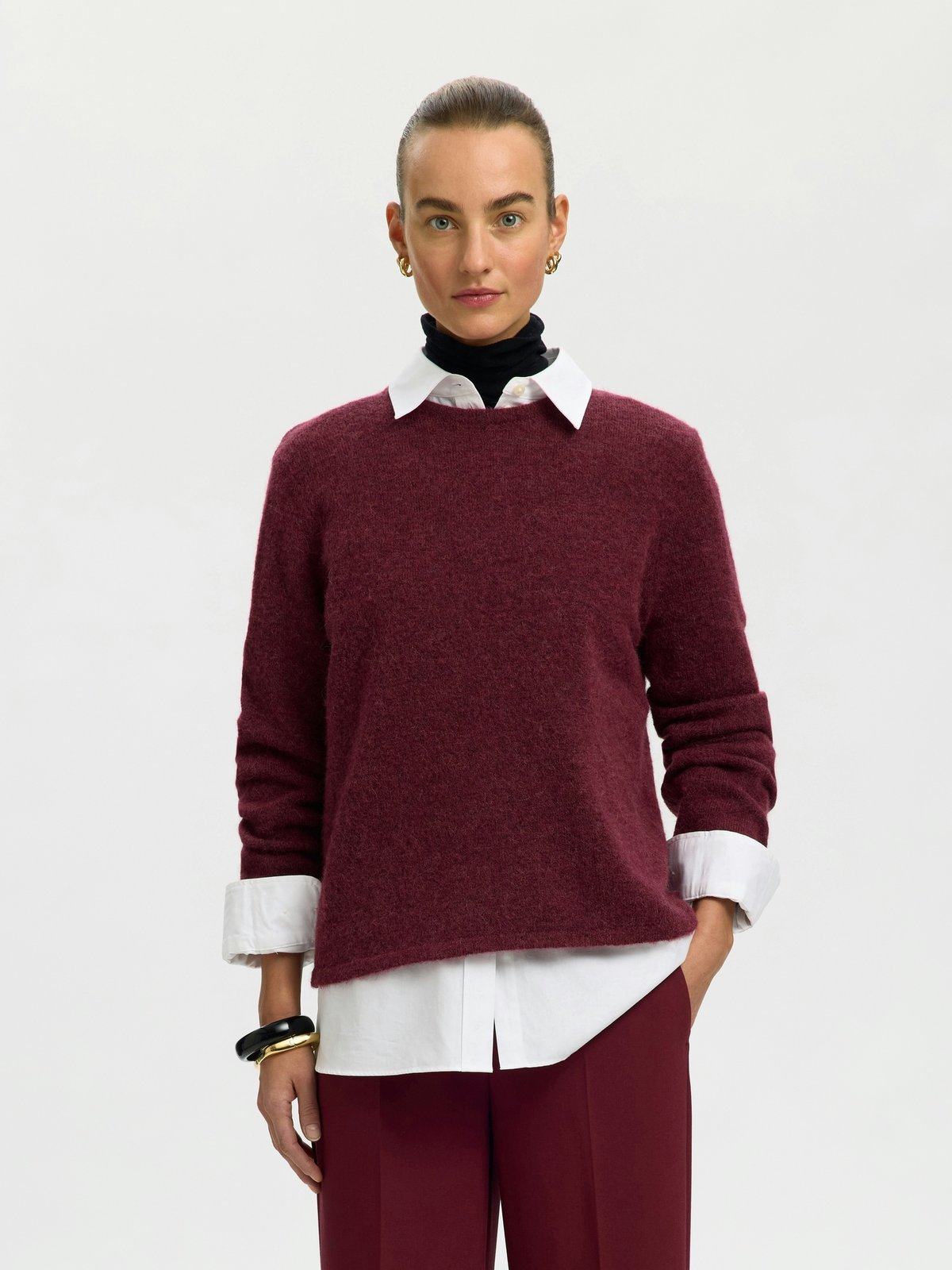 Selected Femme Lulu New Long Sleeve Knit O-Neck Tawny Port