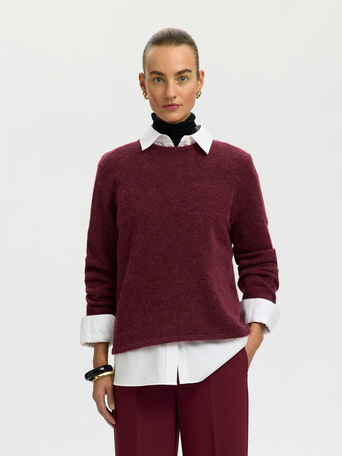 Selected Femme Lulu New Long Sleeve Knit O-Neck Tawny Port