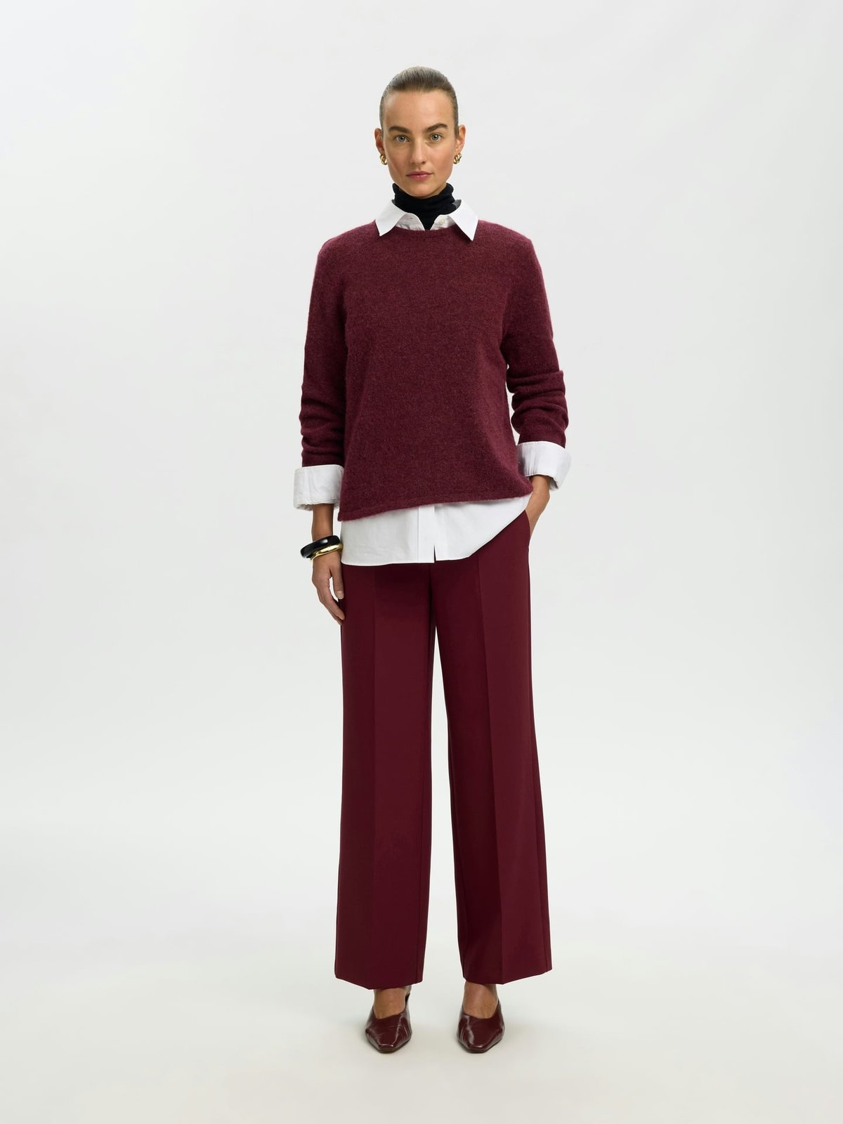 Selected Femme Lulu New Long Sleeve Knit O-Neck Tawny Port