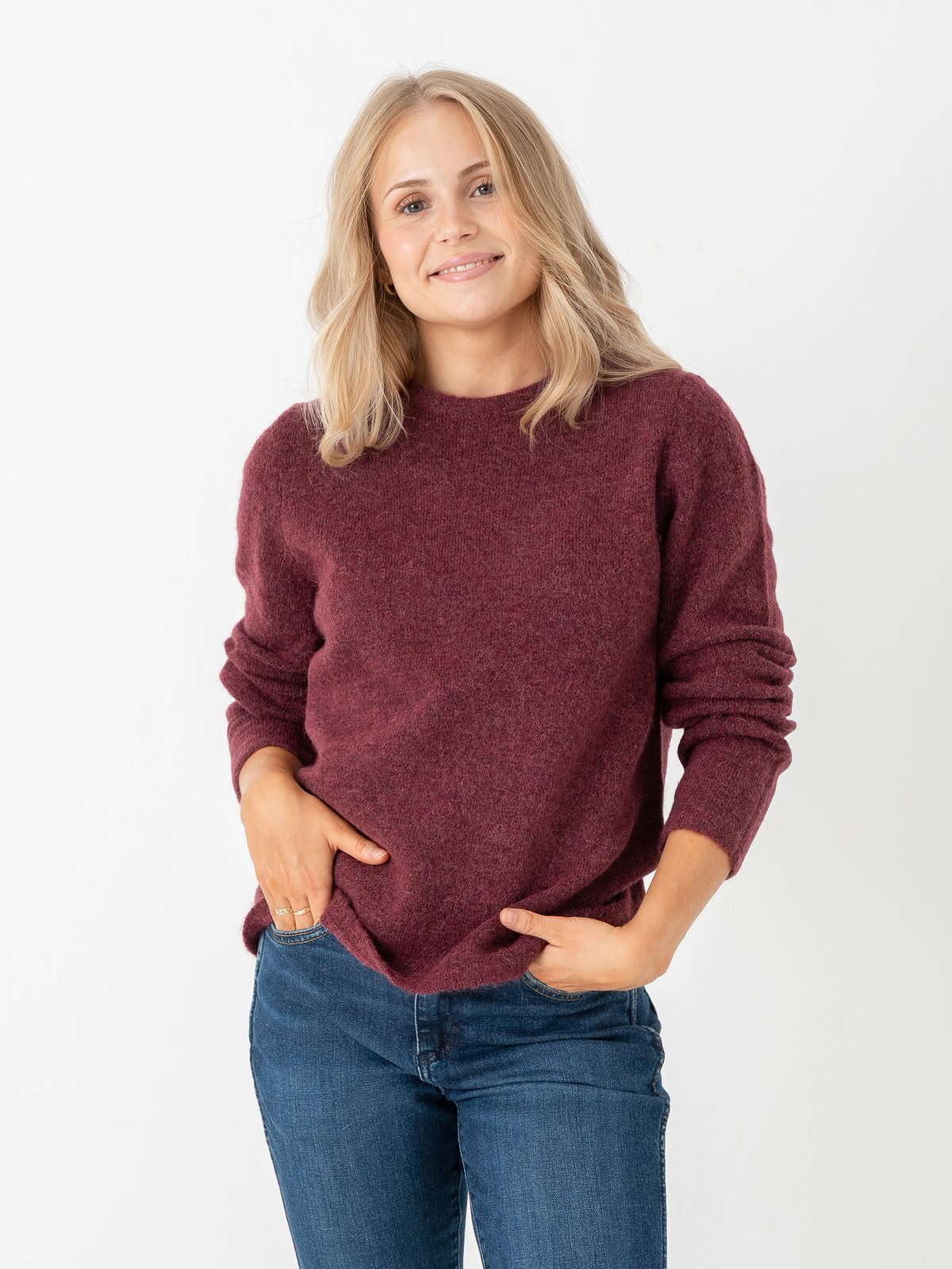 Selected Femme Lulu New Long Sleeve Knit O-Neck Tawny Port