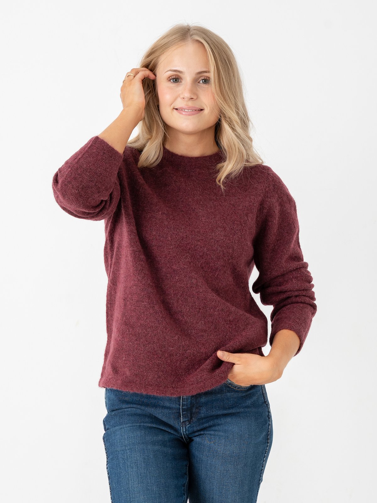 Selected Femme Lulu New Long Sleeve Knit O-Neck Tawny Port