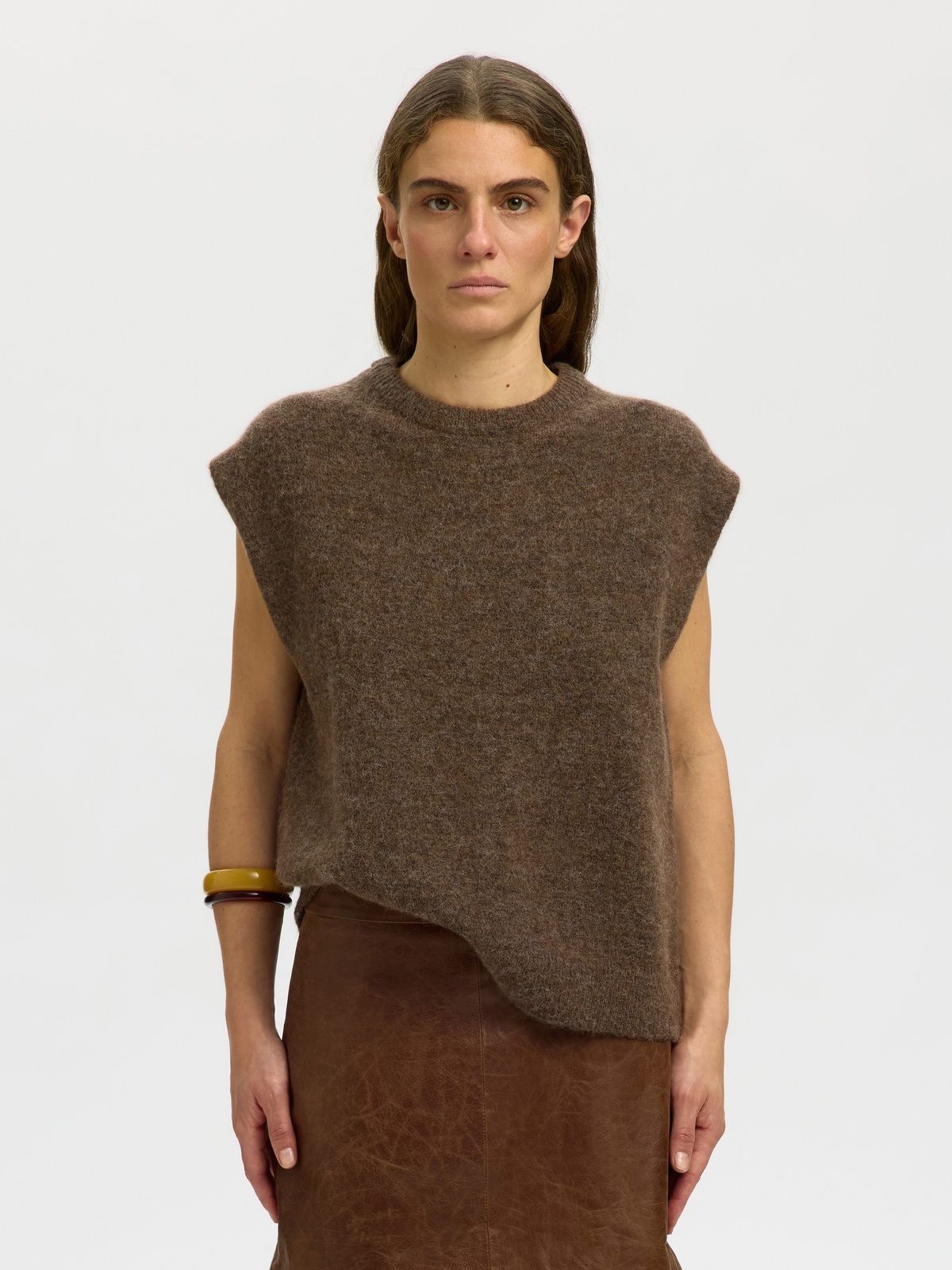 Selected Femme Lulu Short Sleeve Knit Vest Dachshund Melange