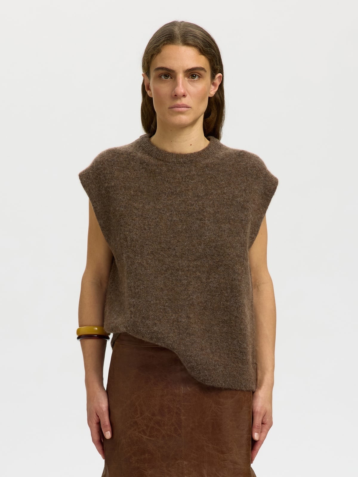 Selected Femme Lulu Short Sleeve Knit Vest Dachshund Melange