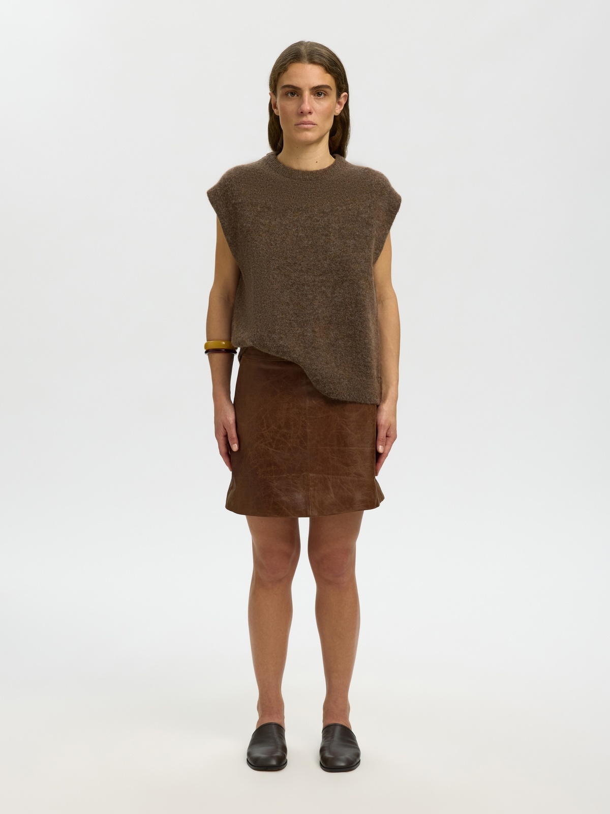 Selected Femme Lulu Short Sleeve Knit Vest Dachshund Melange