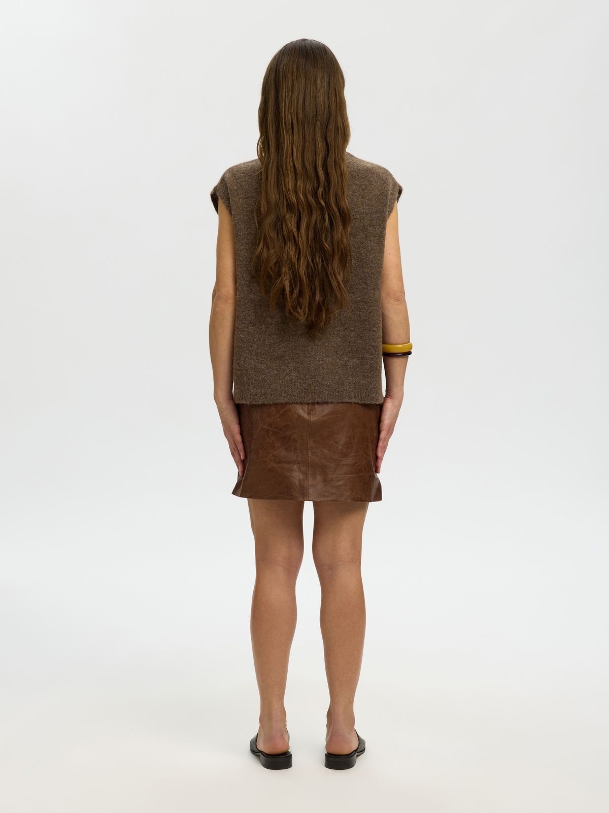 Selected Femme Lulu Short Sleeve Knit Vest Dachshund Melange