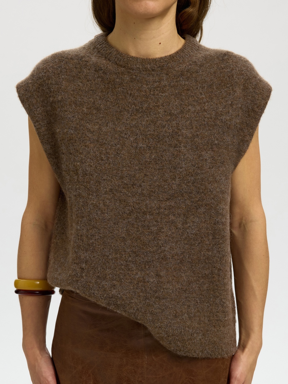 Selected Femme Lulu Short Sleeve Knit Vest Dachshund Melange