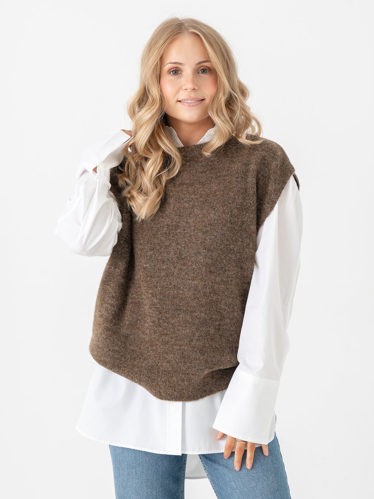 Selected Femme Lulu Short Sleeve Knit Vest Dachshund Melange