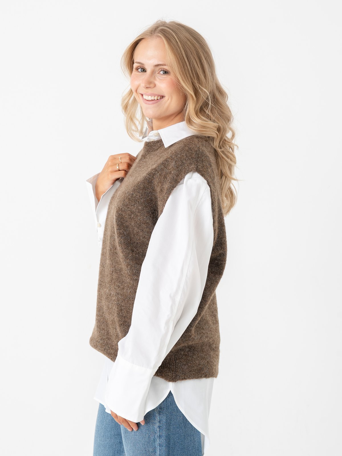 Selected Femme Lulu Short Sleeve Knit Vest Dachshund Melange