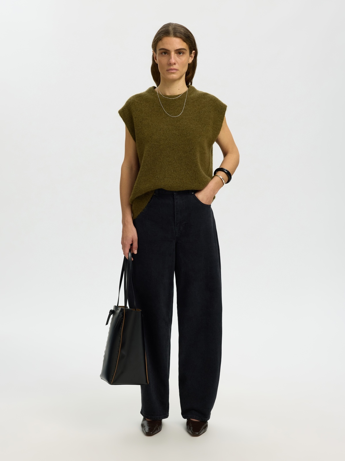 Selected Femme Lulu Short Sleeve Knit Vest Fir Green Melange